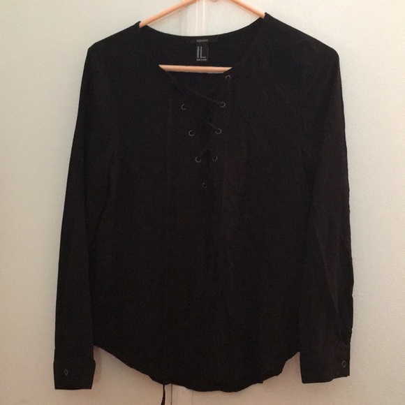 Black Lace-Up Long Sleeve Shirt - Picture 1 of 3